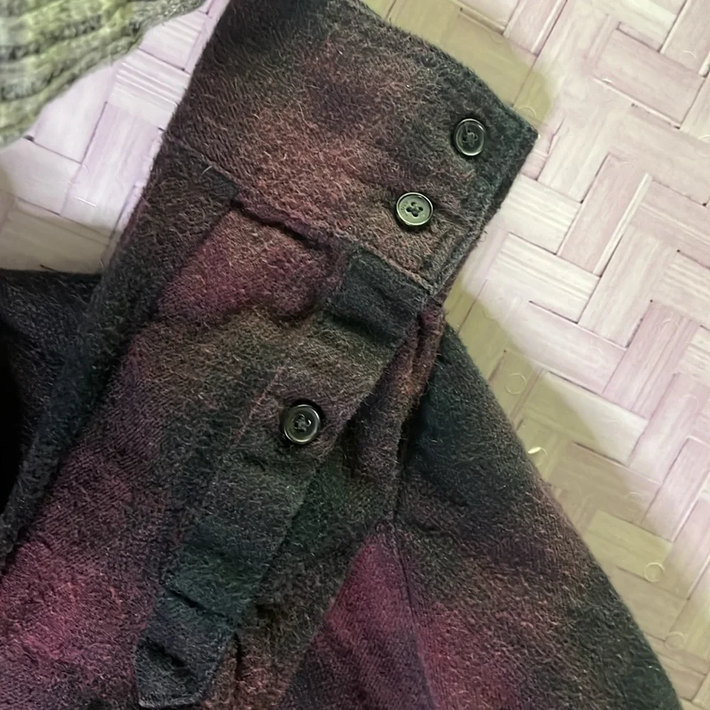 Wilfred Free cozy plaid extra long button down, purple and black- extra small​ - Picture 4 of 5